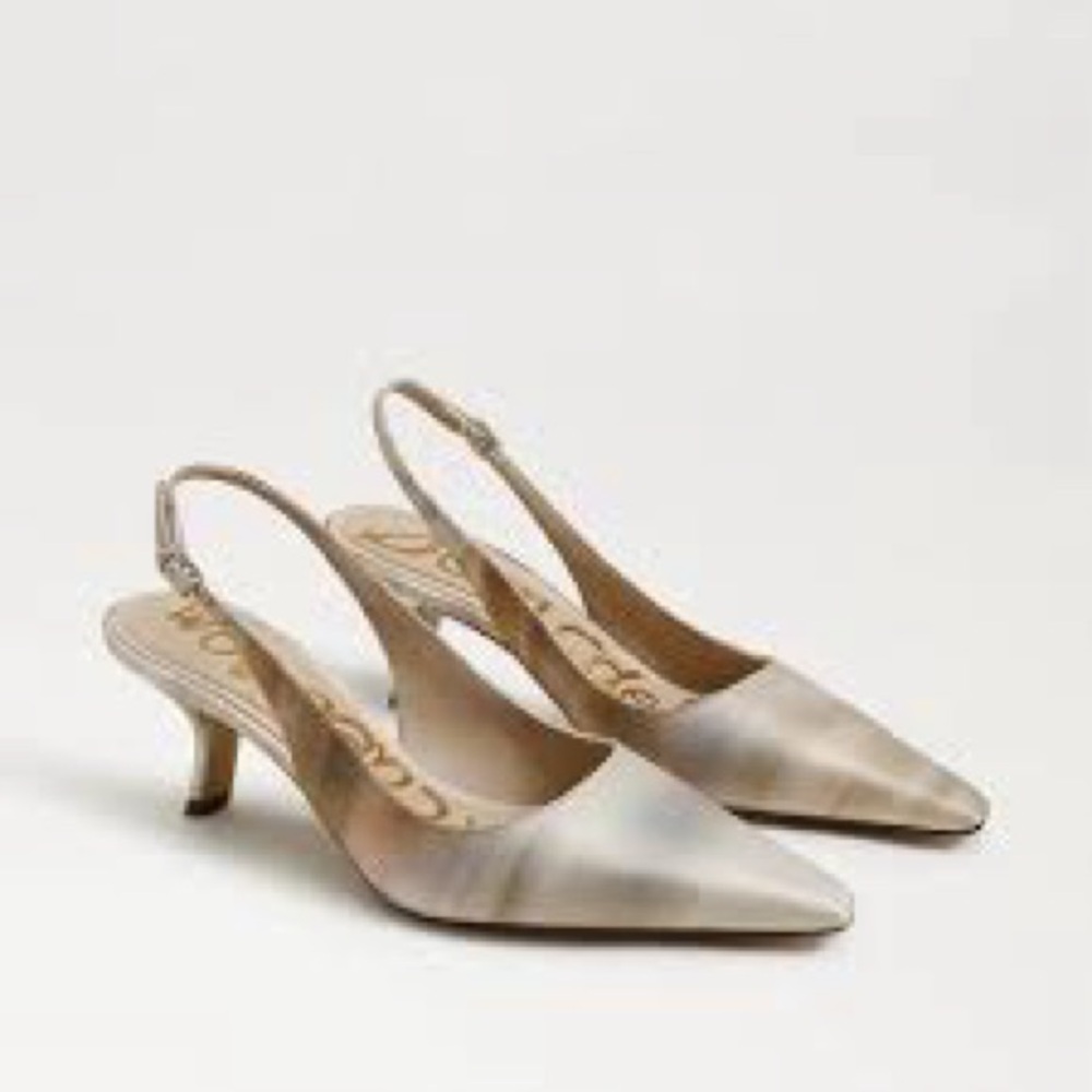 SAM EDELMAN BIANKA SLING BACK PUMPS IN NATURAL SATIN 6.5 - Picture 2 of 7
